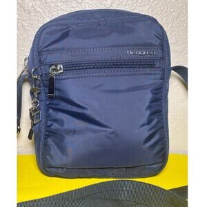 Belgium Hedgren Navy Silver Hardware NylonCrossbody Travel Multi compartment Bag